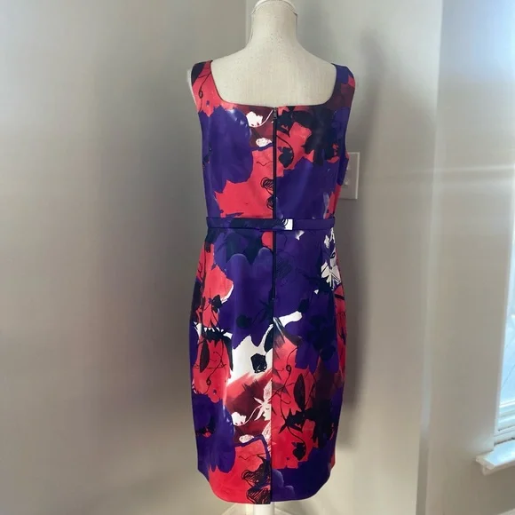 Tahari Purple Red White Abstract Floral Cocktail Dress - Picture 3 of 6
